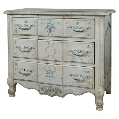 Pre-owned Thomasville Bachelor Or Gentleman�s Chest  Antiqued White Finish Floral Details