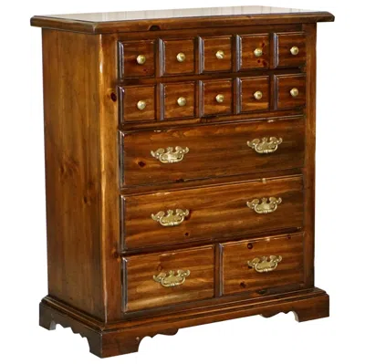 Pre-owned Thomasville Bank Chest Of Drawers Solid Hard Wood Haberdashery Style In Brown