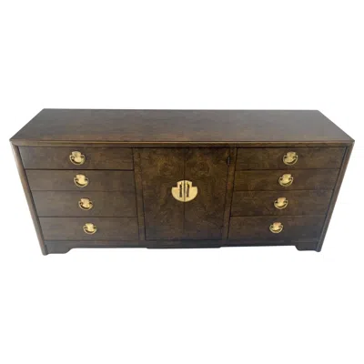 Pre-owned Thomasville Burl Wood Brass Hardware 2 Doors Compartment 68" Long Dresser Credenza Mint! In Brown