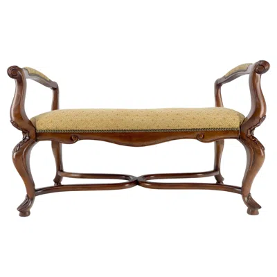 Pre-owned Thomasville Carved Cherry Queen Ann Style Decorative Window Bench With Arms Mint In Brown