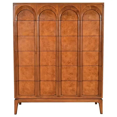 Pre-owned Thomasville Cherry And Burl Wood Highboy Dresser, 1960s In Brown