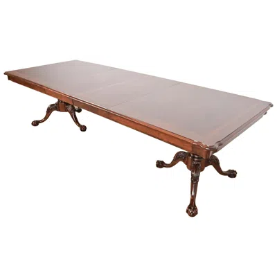 Pre-owned Thomasville Chippendale Banded Flame Mahogany Pedestal Dining Table, Refinished In Red