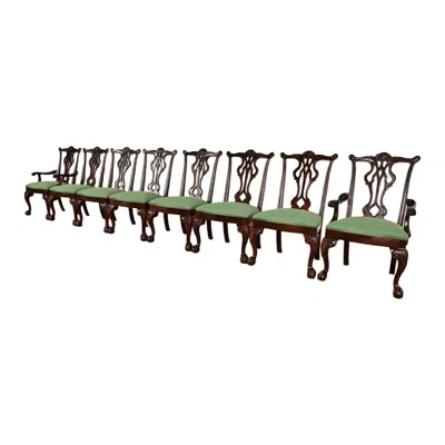 Pre-owned Thomasville Chippendale Carved Mahogany Dining Chairs, Set Of Eight In Brown