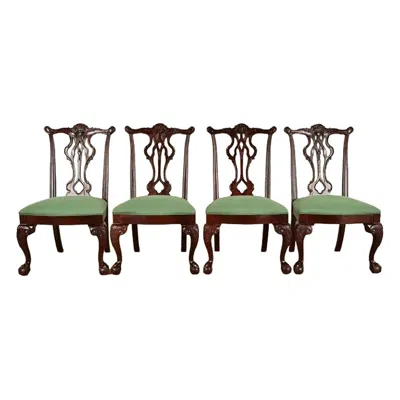 Pre-owned Thomasville Chippendale Carved Mahogany Dining Chairs, Set Of Four In Brown