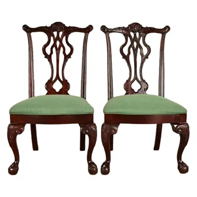 Pre-owned Thomasville Chippendale Carved Mahogany Side Chairs Or Dining Chairs, Pair In Brown