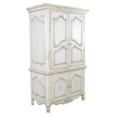 Pre-owned Thomasville Entertainment Armoire  Antiqued White Finish Painted Floral Details