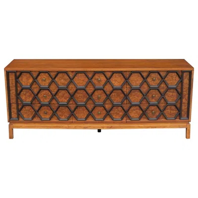 Pre-owned Thomasville Exceptional  Walnut & Burl Honeycomb 9-drawer Cabinet Or Sideboard In Brown