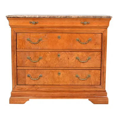 Pre-owned Thomasville French Louis Philippe Burl Wood Marble Top Four-drawer Dresser Chest In Brown