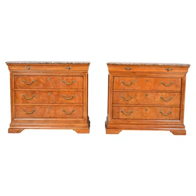 Pre-owned Thomasville French Louis Philippe Burlwood Marble Top Four-drawer Dresser Chests In Brown