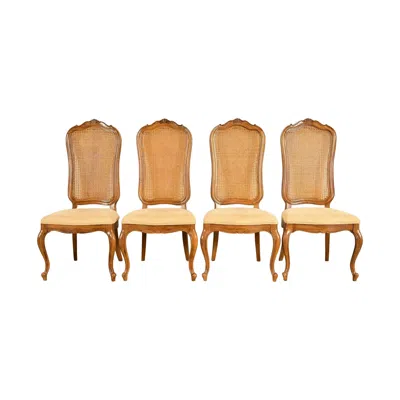 Pre-owned Thomasville French Provincial Louis Xv Carved Walnut And Cane Back Dining Chairs In Brown
