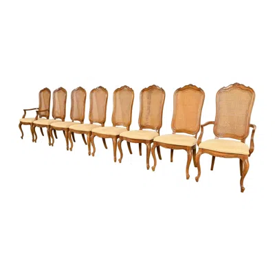 Pre-owned Thomasville French Provincial Louis Xv Carved Walnut And Cane Back Dining Chairs In Brown