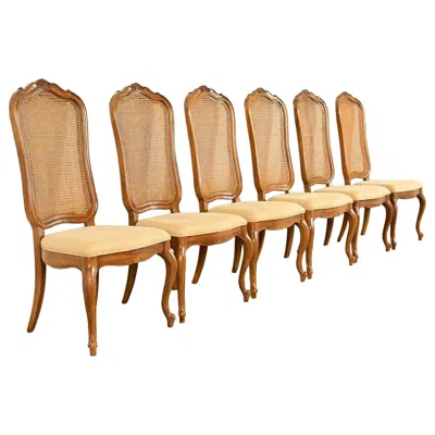 Pre-owned Thomasville French Provincial Louis Xv Carved Walnut And Cane Back Dining Chairs In Brown