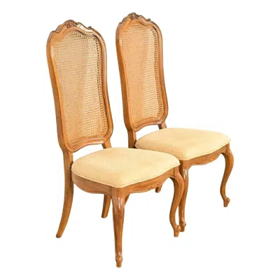 Pre-owned Thomasville French Provincial Louis Xv Carved Walnut And Cane Back Side Chairs In Brown