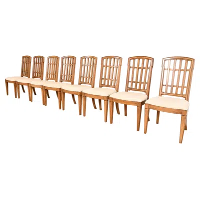 Pre-owned Thomasville French Regency Louis Xvi Carved Walnut Dining Chairs, Set Of Eight In Brown