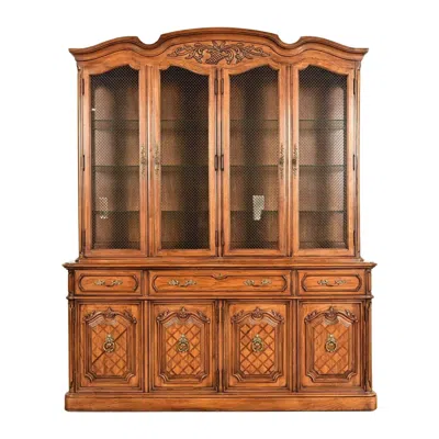 Pre-owned Thomasville French Regency Louis Xvi Carved Walnut Lighted Breakfront Bookcase In Brown