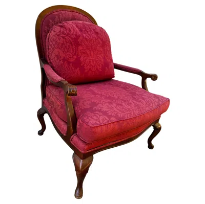 Pre-owned Thomasville Furniture Queen Anne Style Upholstered Walnut Armchair In Brown