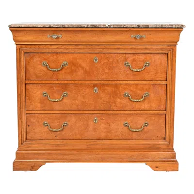 Pre-owned Thomasville Georgian Burled Walnut Marble Top Four-drawer Dresser In Brown