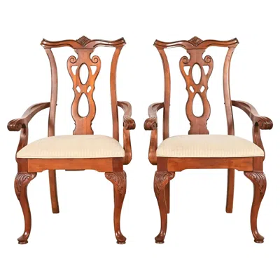 Pre-owned Thomasville Georgian Carved Mahogany Armchairs, Pair In Brown