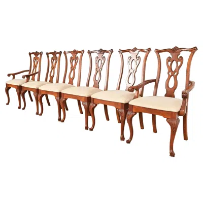 Pre-owned Thomasville Georgian Carved Mahogany Dining Chairs, Set Of Six In Brown