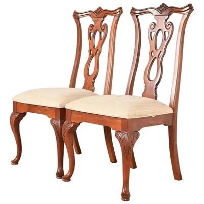 Pre-owned Thomasville Georgian Carved Mahogany Side Chairs Or Dining Chairs, Pair In Brown