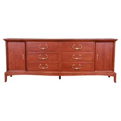 Pre-owned Thomasville Hollywood Regency Chinoiserie Walnut Dresser Or Credenza, Refinished In Brown