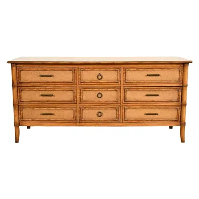 Pre-owned Thomasville Hollywood Regency Faux Bamboo And Rattan Dresser, Circa 1970s In Brown