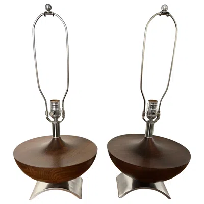 Pre-owned Thomasville Mid Century Style Turned Wood Lamps In Brown