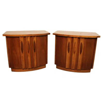 Pre-owned Thomasville Mid-century Diamond Nightstands By  Furniture In Brown