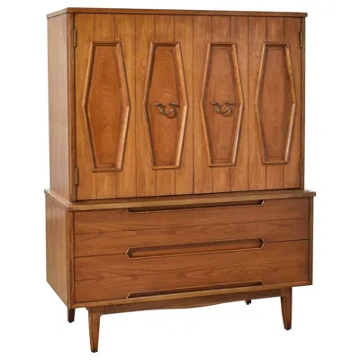 Pre-owned Thomasville Midcentury Gentlemen's Chest With Hexagon Paneled Design And Brass Hardware In Brown