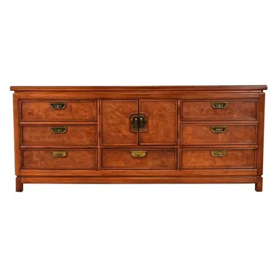Pre-owned Thomasville Mid-century Hollywood Regency Burl Wood Long Dresser, Circa 1970s In Brown