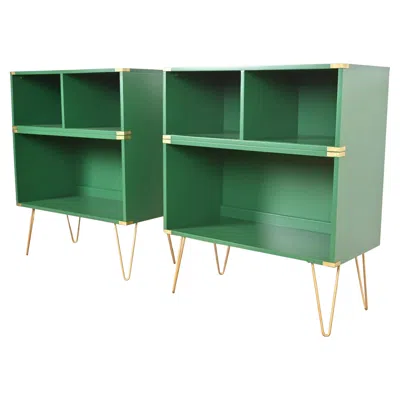 Pre-owned Thomasville Mid-century Hollywood Regency Campaign Bookcases, Refinished In Brown