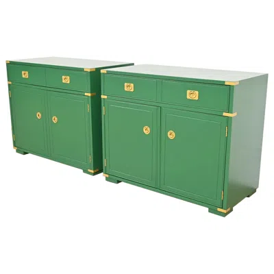 Pre-owned Thomasville Mid-century Hollywood Regency Campaign Green Lacquered Bar Cabinets