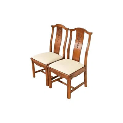 Pre-owned Thomasville Mid-century Hollywood Regency Carved Walnut Side Chairs, Pair In Brown