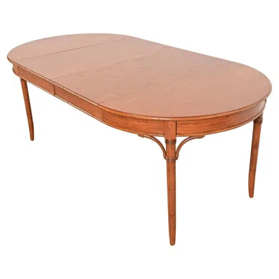Pre-owned Thomasville Mid-century Hollywood Regency Chinoiserie Pecan Wood Dining Table In Brown