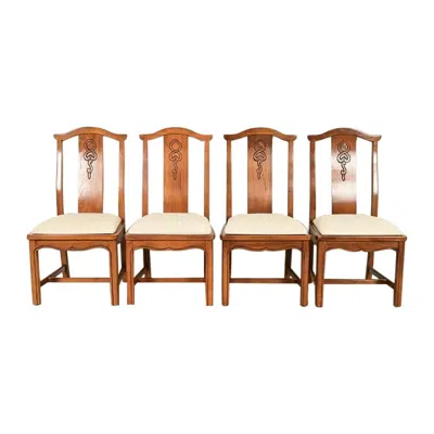 Pre-owned Thomasville Mid-century Hollywood Regency Walnut Dining Chairs, Set Of Four In Brown