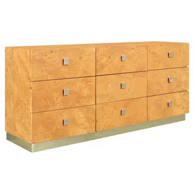 Pre-owned Thomasville Mid-century Modern Burl Wood And Brass Dresser By Founders For  In Brown