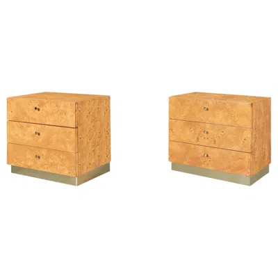 Pre-owned Thomasville Mid-century Modern Burl Wood And Brass Nightstands By Founders For  In Brown