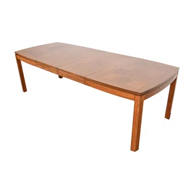 Pre-owned Thomasville Mid-century Modern Patchwork Oak Parsons Dining Table, Refinished In Brown