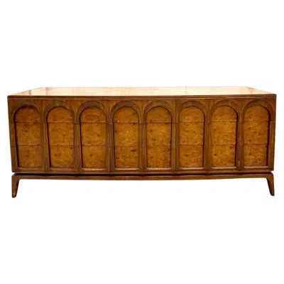 Pre-owned Thomasville Mid-century  Burlwood Arch Dresser In Brown