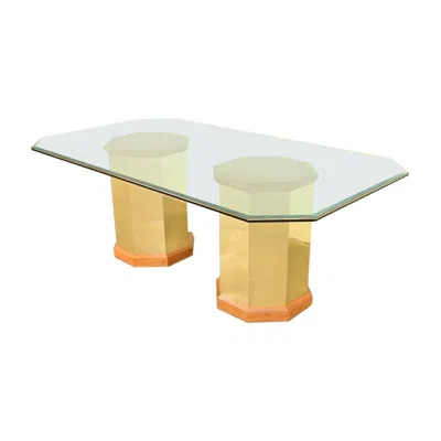 Pre-owned Thomasville Modern Art Deco Brass Double Pedestal Dining Table, Circa 1980s In Brown