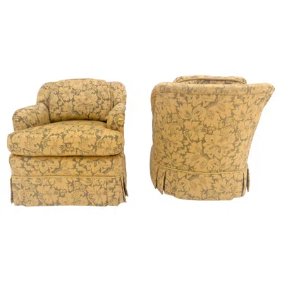 Pre-owned Thomasville Pair Of Gold Floral Pattern Upholstery Lounge Chairs By  Mint In Brown