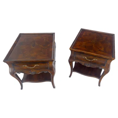 Pre-owned Thomasville Pair Of  Fine Inlayed Tops Cabriole Legs One Drawer End Tables Mint In Brown
