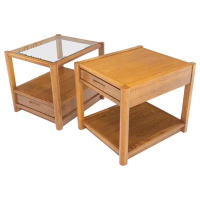 Pre-owned Thomasville Pair Quality Glass Top One Drawer Side End Tables Nightstands  Mint! In Brown