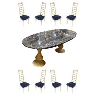 Pre-owned Thomasville Portoro Nero Marble Dining Set With High Back  Chairs In Brown