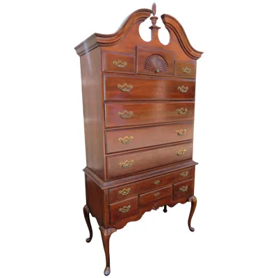 Pre-owned Thomasville Queen Anne Bonnet Top Maple Highboy Tall Chest Of Drawers Dresser In Brown