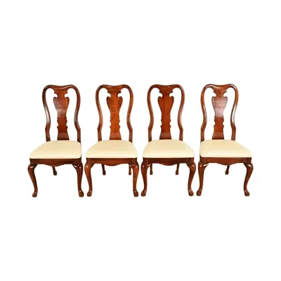 Pre-owned Thomasville Queen Anne Carved Solid Mahogany Dining Chairs Set Of Four In Brown