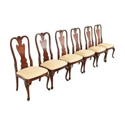 Pre-owned Thomasville Queen Anne Carved Solid Mahogany Dining Chairs, Set Of Six In Brown
