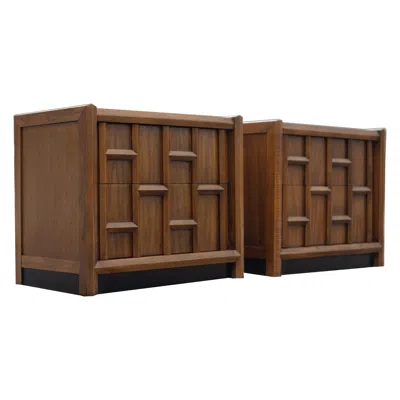 Pre-owned Thomasville Rare  Carved Walnut Nightstands Or End Tables Dated 1966 In Brown