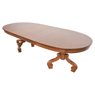 Pre-owned Thomasville Regency Walnut And Burl Wood Pedestal Dining Table, Refinished In Brown