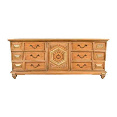 Pre-owned Thomasville Spanish Mediterranean Pecan Wood Triple Dresser Or Credenza, 1960s In Brown